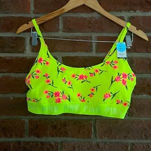 PINK Victoria's Secret Neon Yellow Sports Bra with Pink Floral